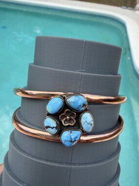 NWOT Artisan Golden Hills Turquoise cluster Copper Cuff Statement Bracelet Adj